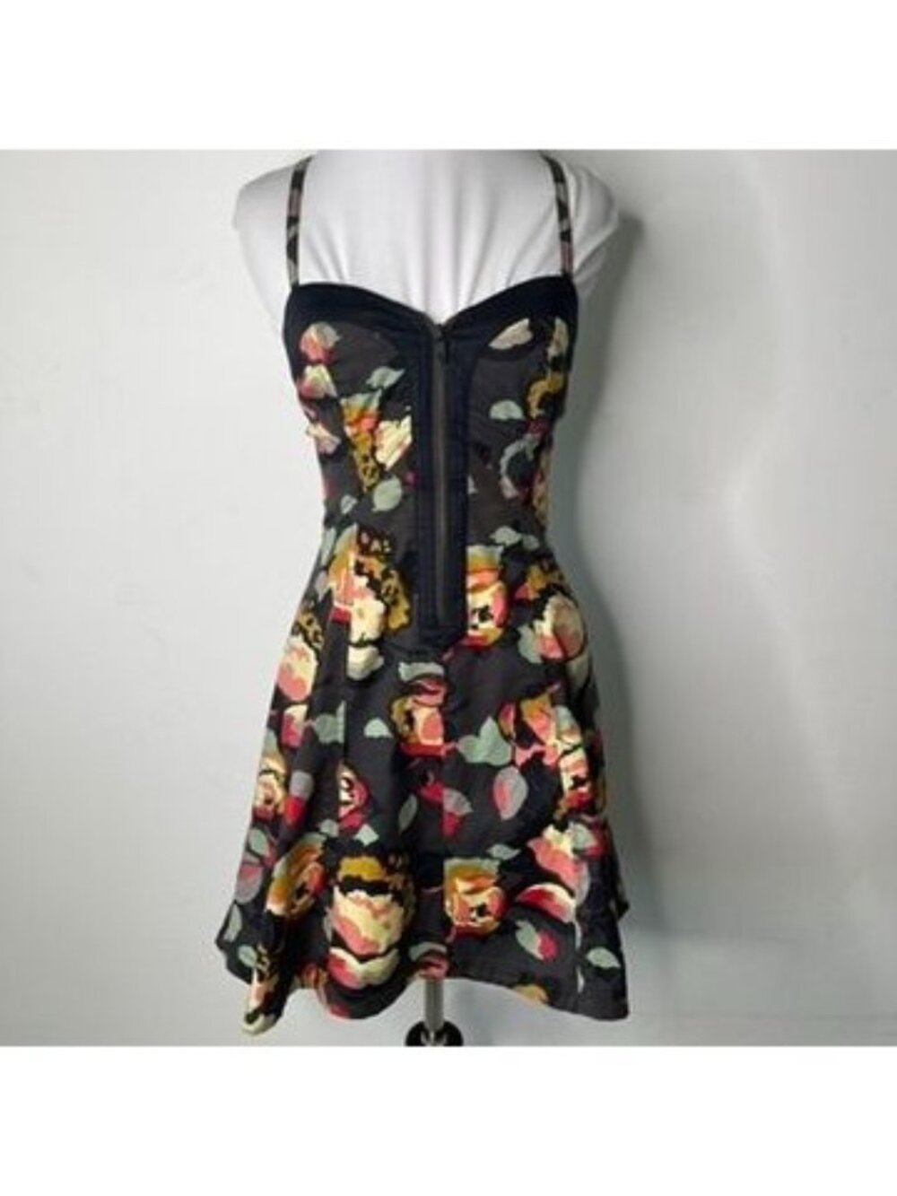French Connection Floral Bustier Dress Size 6 Zip Front Sweetheart A Line Mini